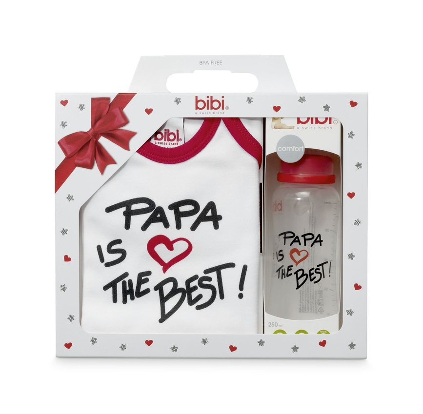 Пляшечки Подарунковий набір з серії Папа кращий, 0 + міс, бодік в комплекті з пляшечкою РР 250 мл з соскою, bibi