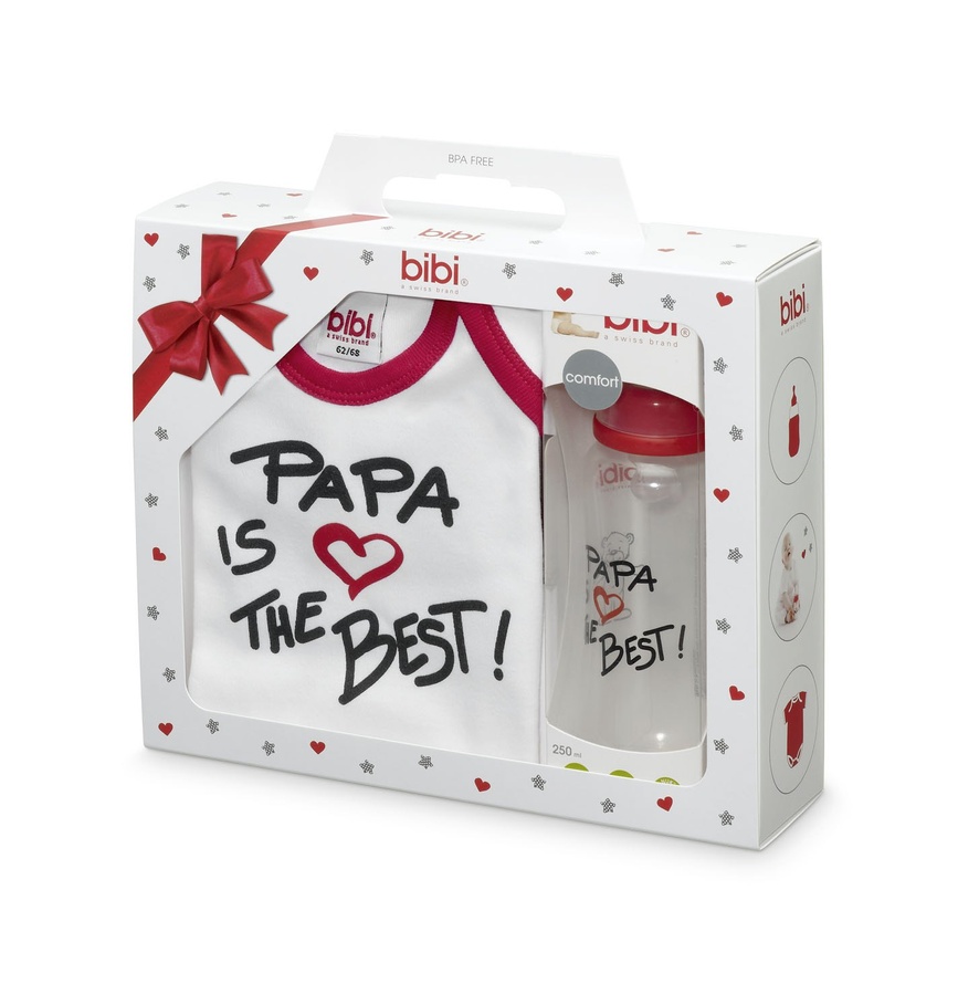 Пляшечки Подарунковий набір з серії Папа кращий, 0 + міс, бодік в комплекті з пляшечкою РР 250 мл з соскою, bibi