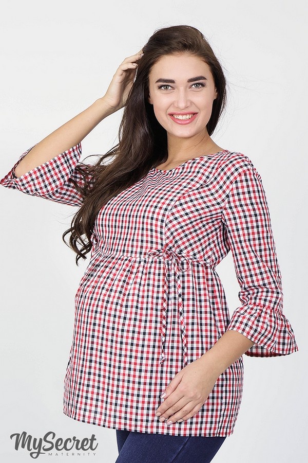 Блузы, рубашки Клетчатая блуза для беременных и кормящих SHADE, красно-бело-черная клетка, Юла мама