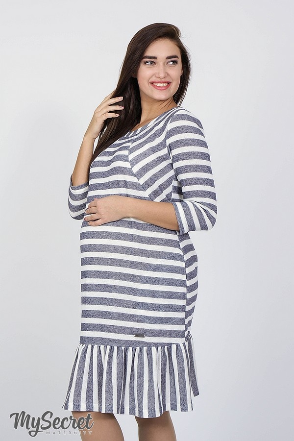 Платье-колокольчик для беременных и кормящих мам LINA, полоска сине-молочная, Юла мама
