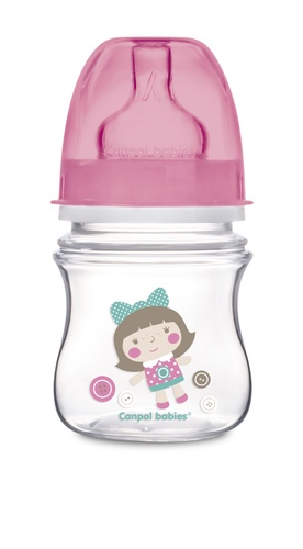 Бутылочки Бутылочка с широким отверстием антиколиковая Easystart Цветные зверушки, розовый, 120 мл, Canpol babies