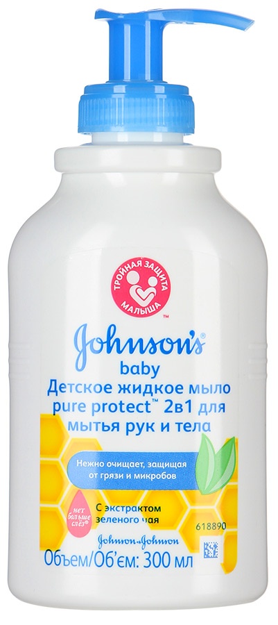 Мыло, гели Детское жидкое мыло 2 в 1 для мытья рук и тела с экстрактом зеленого чая, 300мл, JOHNSON’S Baby