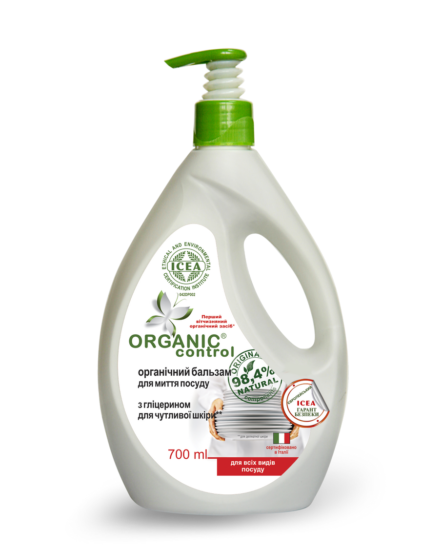 Органический бальзам для мытья посуды с глицерином для чувствительной кожи, 750мл, Organic Control