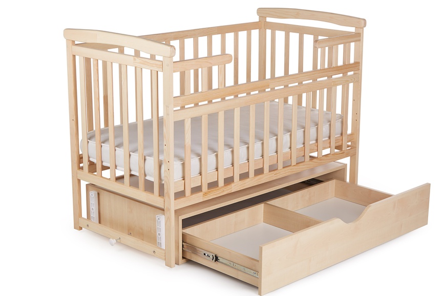 Ліжечка Дитяче ліжко TRANSFORMER з маятником і ящиком натуральна, Дитячий сон