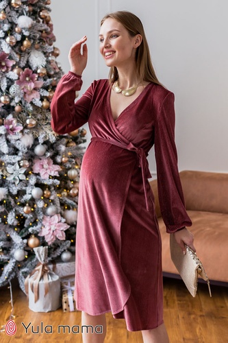 Праздничное платье для беременных и кормящих мам JEN, бордовое, Юла мама, Бордовый, S
