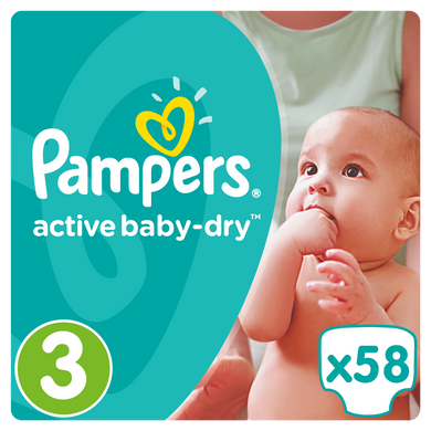 Подгузники Дiтячи пiдгузники Active Baby-Dry Midi (4-9 кг) Економiчна Упаковка 58, Pampers