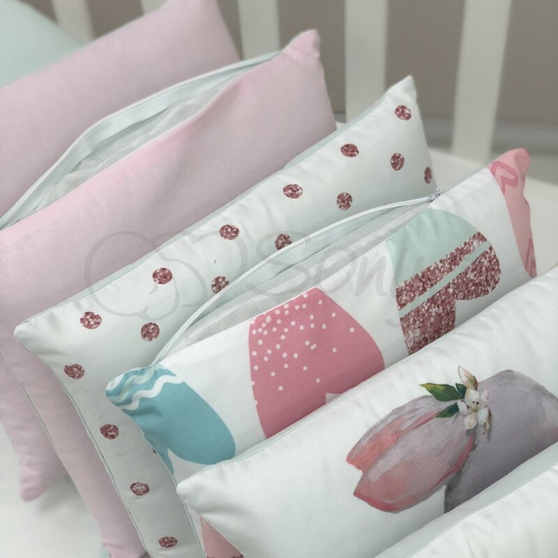 Постелька Комплект постельного белья в кроватку Art Design Зайчики + бортик коса, 6 элементов, Маленькая Соня
