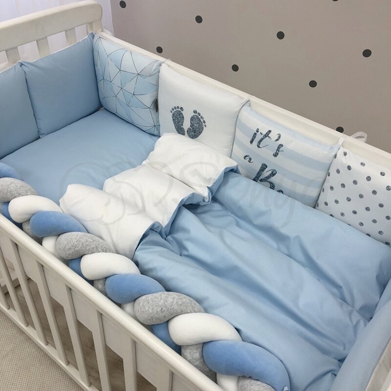 Постільна білизна Комплект постільної білизни в ліжечко Art Design Блакитна геометрія + бортик коса, 6 елементів, Маленька Соня