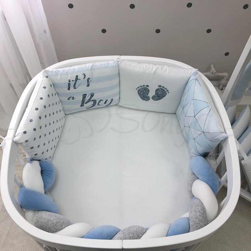 Постелька Комплект постельного белья в кроватку Art Design Голубая геометрия + бортик коса, 6 элементов, Маленькая Соня