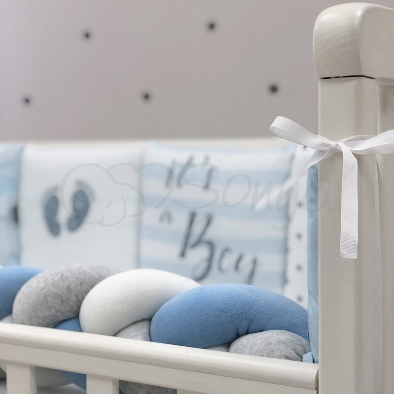 Постільна білизна Комплект постільної білизни в ліжечко Art Design Блакитна геометрія + бортик коса, 6 елементів, Маленька Соня
