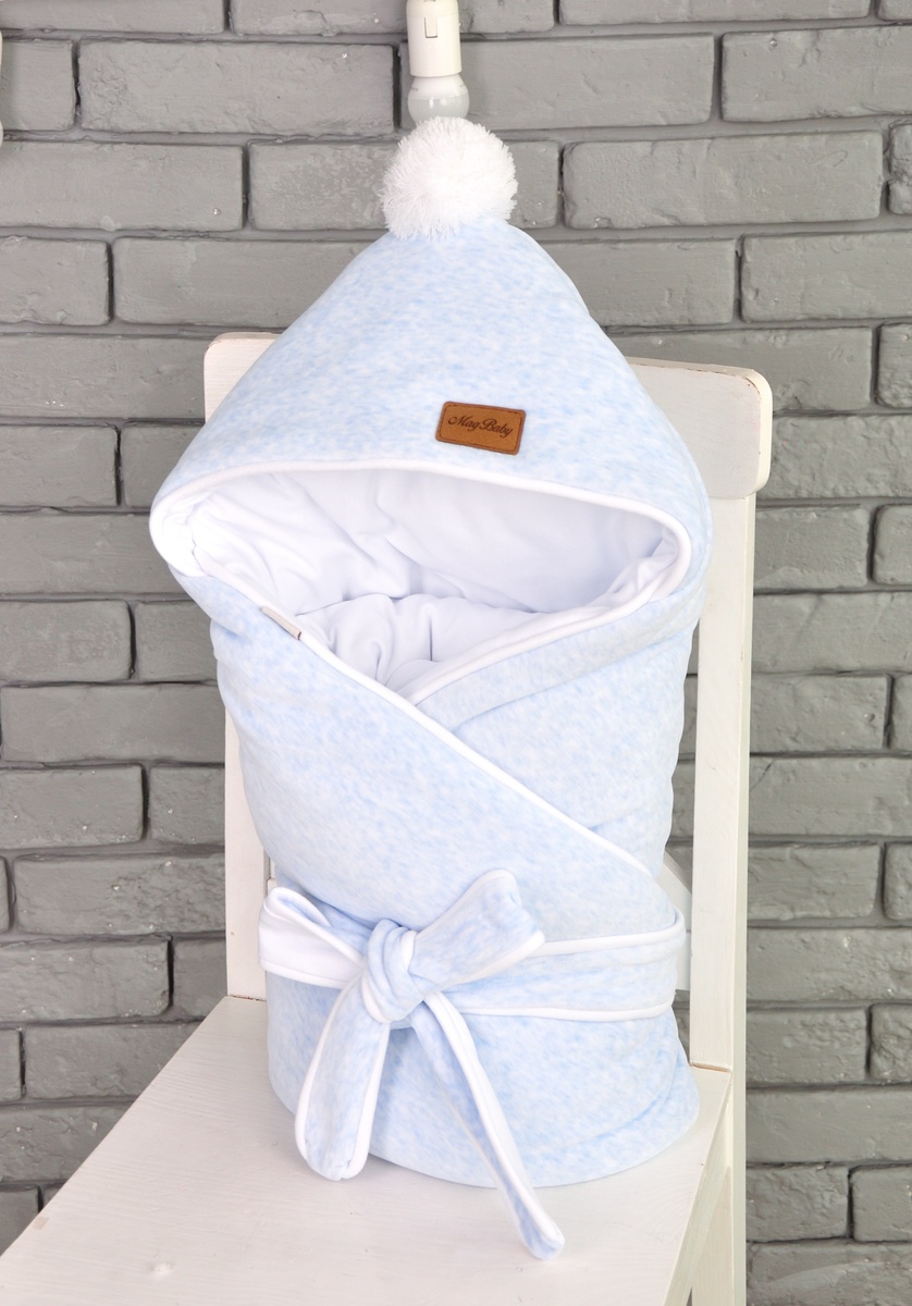 Конверт-одеяло для новорожденных велюровый демисезонный, на трикотаже, голубой меланж, MagBaby