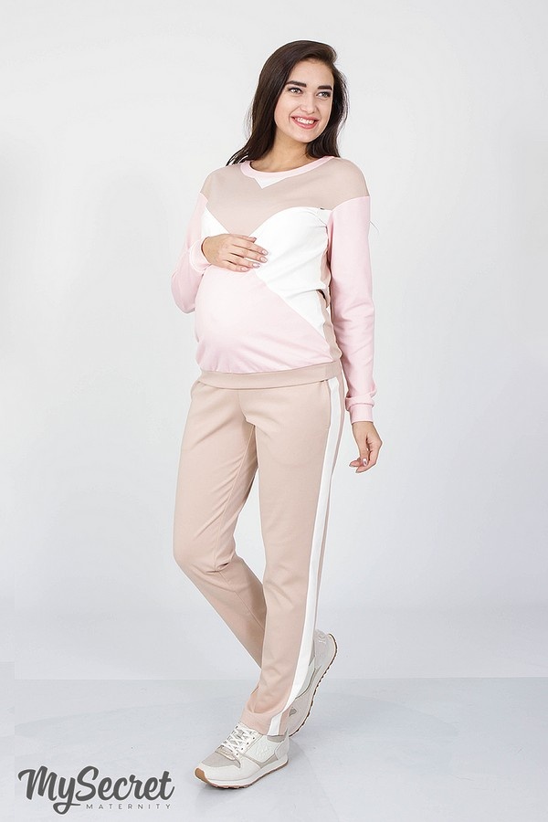 Спортивные костюмы Костюм для беременных и кормящих мам OLBENI, нюд-молоко-пудра, Юла мама