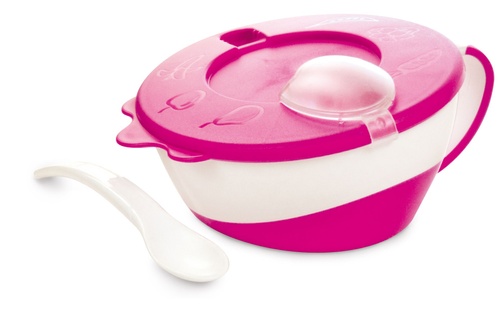 Посуда для детей Тарелка-миска с удобной ручкой, крышкой и ложкой, розовая, Canpol babies