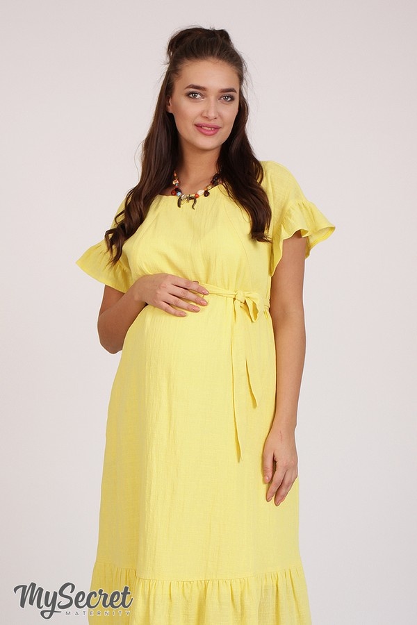 Платье длины миди для беременности и кормления ZANZIBAR, яркий желтый, Юла Мама