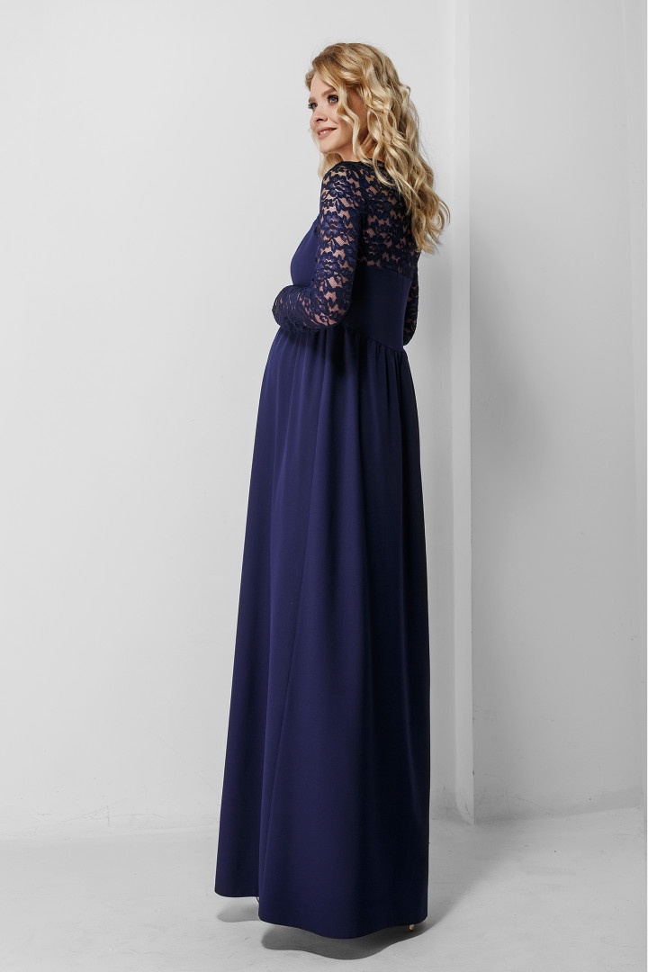 Платье с ажуром длинное для беременности, синее, ТМ Dianora