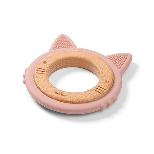 Прорезыватели Прорезыватель для зубов деревянно-силиконовый Котенок (Розовый) BabyOno