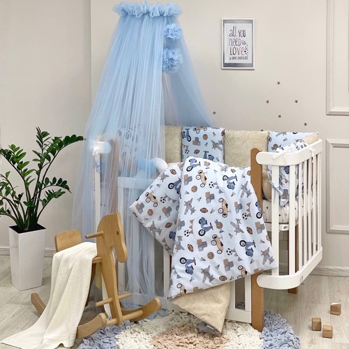 Постелька Комплект постельного белья в кроватку Happy night Ретро-машинки, голубой, 6 элементов, Маленькая Соня