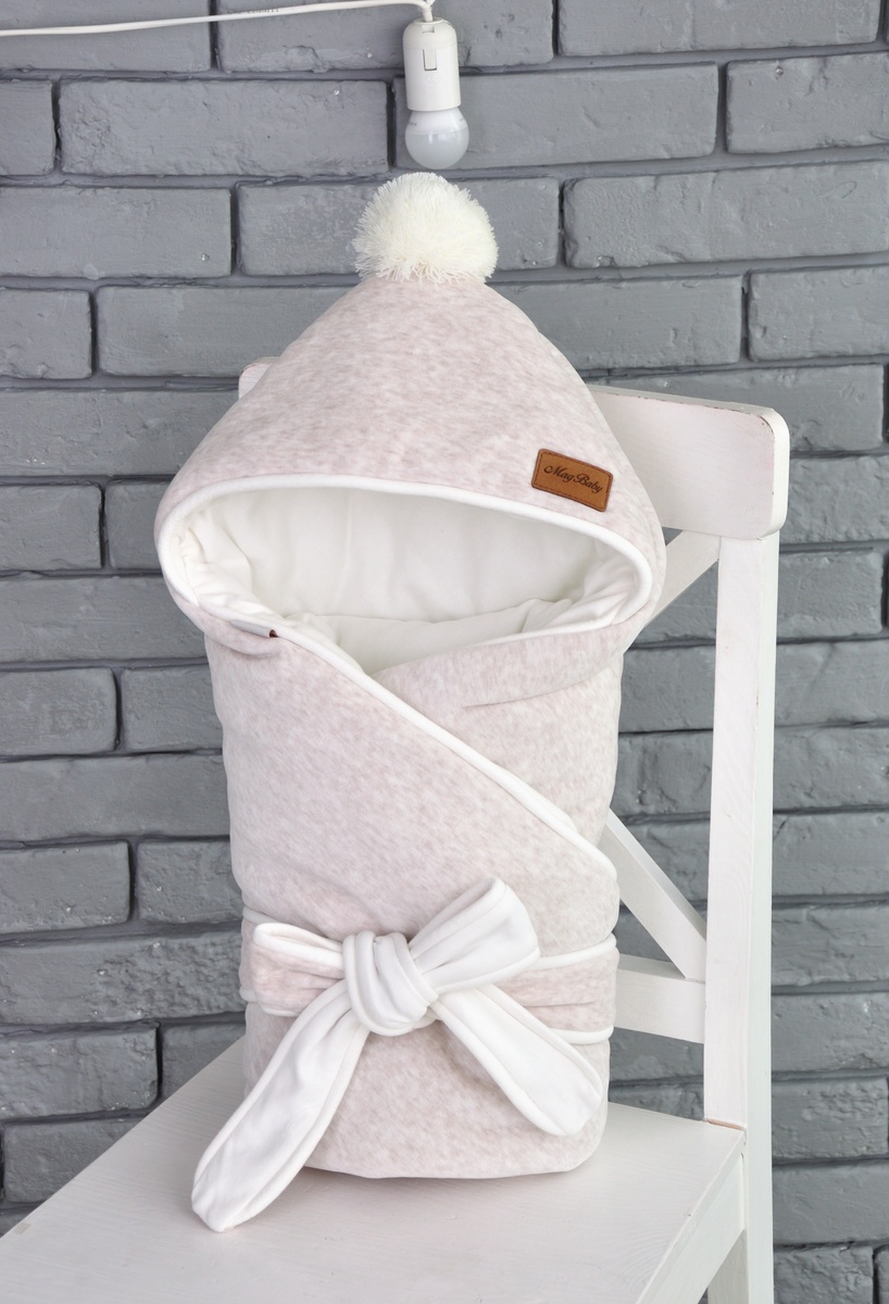 Конверт-одеяло для новорожденных велюровый демисезонный, на трикотаже, бежевый меланж, MagBaby