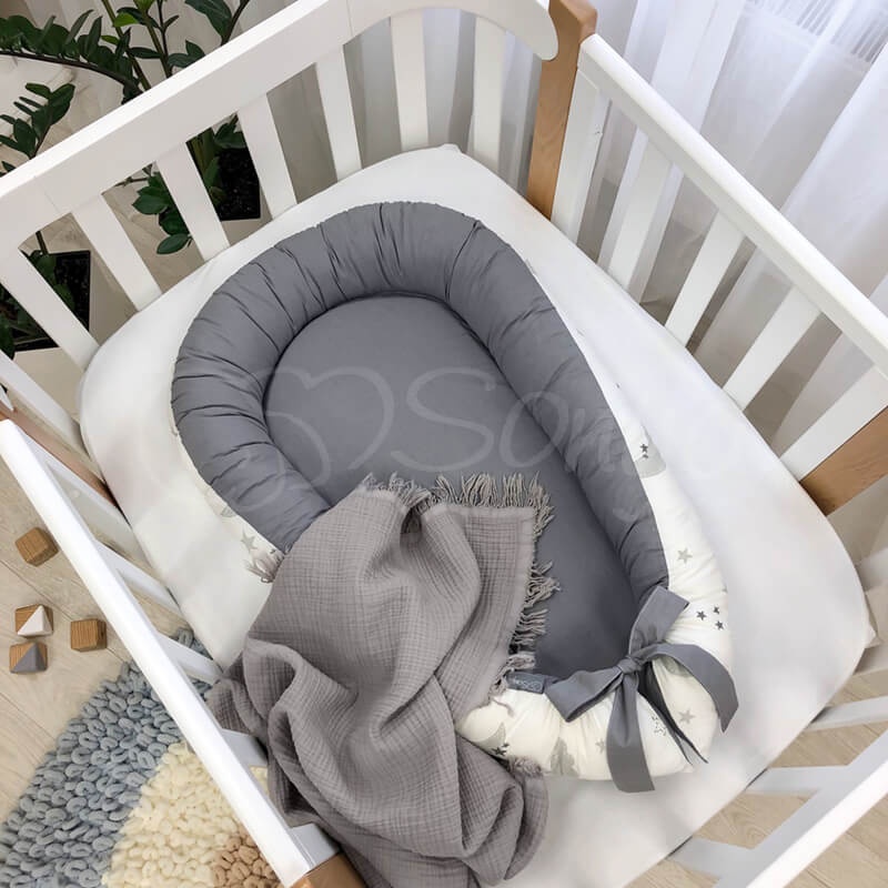 Коконы для новорожденных Кокон Baby Design Облака с месяцем, серые, Маленькая Соня