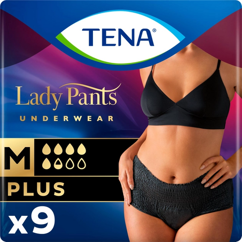 Послеродовые трусики Урологические трусы Tena Lady Pants Plus для женщин Medium 9 шт, черные , Tena