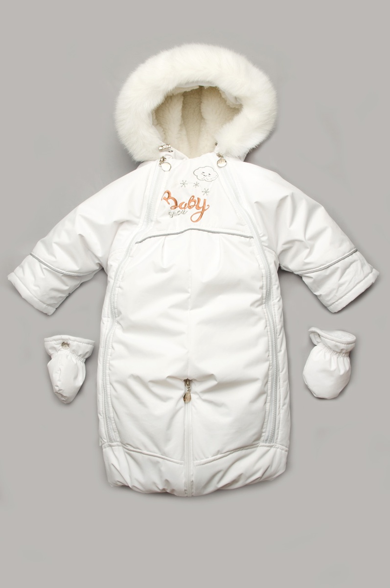 Детский зимний комбинезон-трансформер на меху Baby snow белый, Модный карапуз