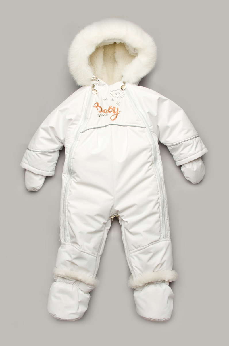 Детский зимний комбинезон-трансформер на меху Baby snow белый, Модный карапуз