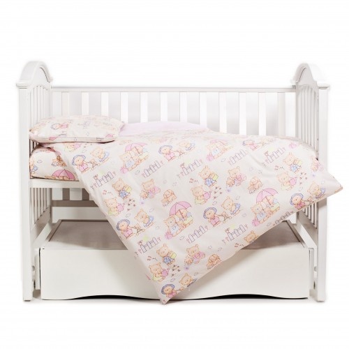 Постелька Сменная постель Comfort 3051-C-013, Пушистые мишки, 3 элемента, розовая, ТМ Твинс