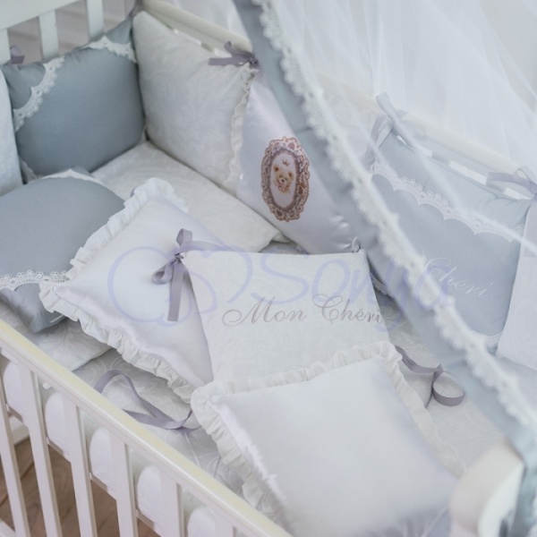 Постелька Комплект детского постельного белья в кроватку типа стандарт Mon cheri 6 элементов, серый, Маленькая Соня
