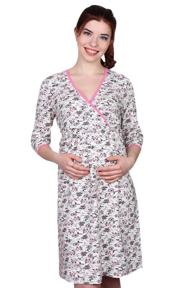 Ночнушки для кормления Рубашка для беременных и кормящих Alisa молочная с розовыми цветами, Юла Мама