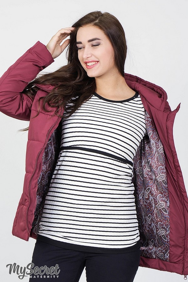 Демисезонная стеганная куртка для беременных EMMA, бордо, Юла Мама