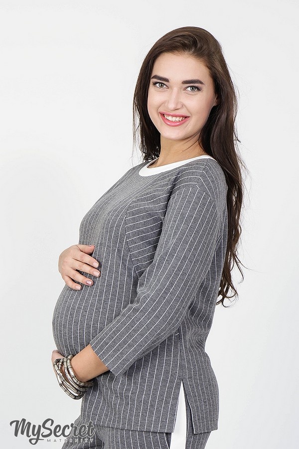 Джемпер для беременных и кормящих RIMA, серый в молочную полоску, Юла Мама