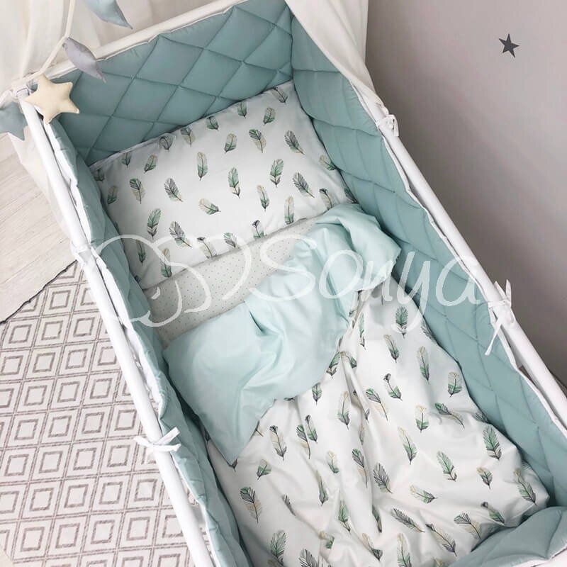 Постільна білизна Комплект постільної білизни в ліжечко Baby Mix Перо м'ята, 6 елементів, Маленька Соня