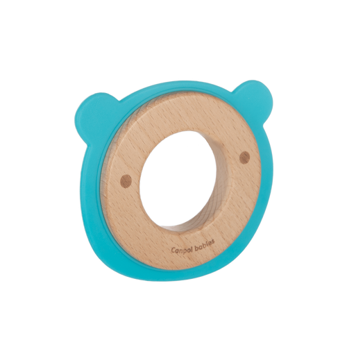 Прорезыватели Прорезыватель Мишка деревянно-силиконовая игрушка, голубая, Canpol babies