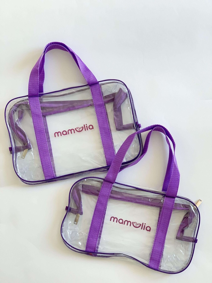 Удобные прозрачные сумки в роддом, фиолетовые