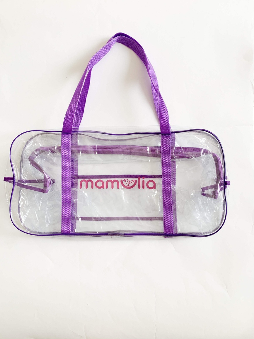 Зручні прозорі сумки в пологовий будинок Велика сумка в пологовий будинок з кишенею, фіолетова L, Mamapack.