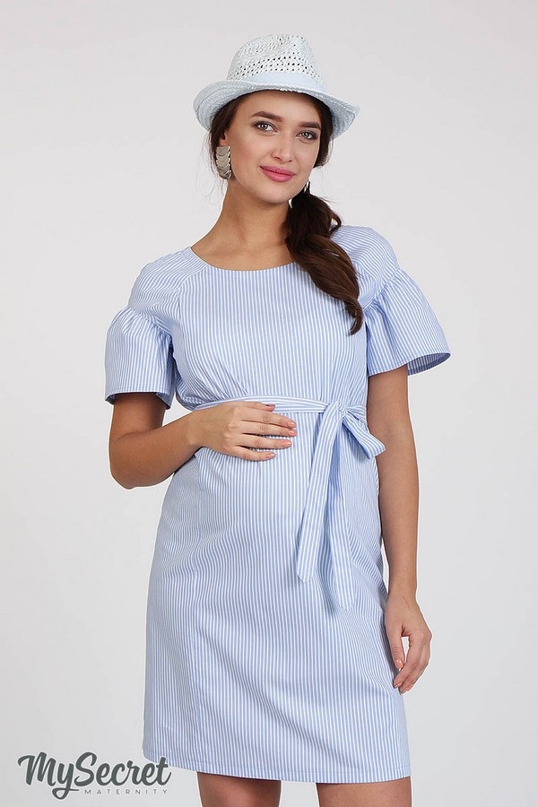 Платье для беременных и кормящих KAMILLA, белая полоска на светло-голубом фоне, Юла Мама