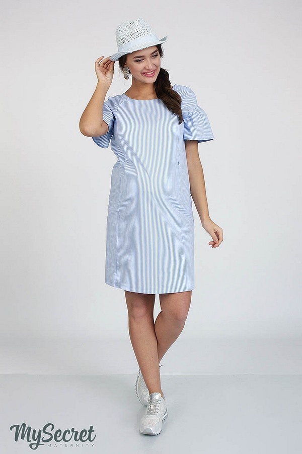 Платье для беременных и кормящих KAMILLA, белая полоска на светло-голубом фоне, Юла Мама