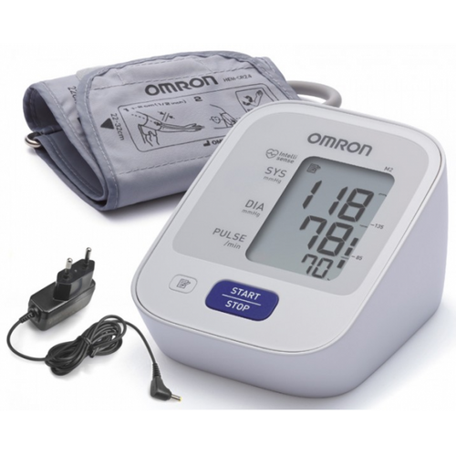 Тонометры, термометры Измеритель артериального давления и частоты пульса автоматический OMRON M2 Basic с сетевым адаптером и манжетой 22-32 см, Omron