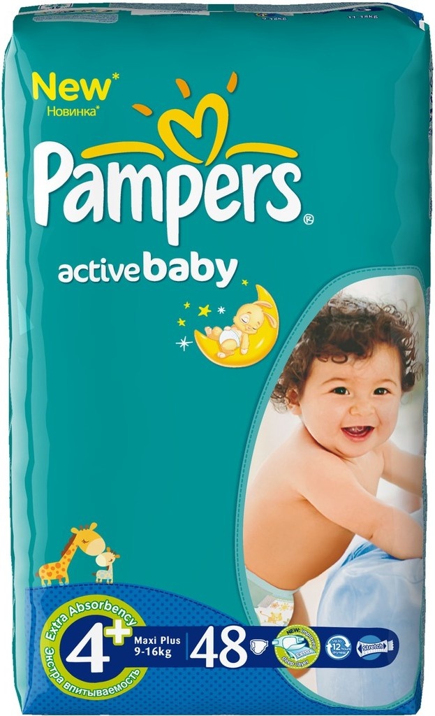 Підгузники PAMPERS Active Baby Maxi Plus 4+, (9-16 кг) Эконом 48