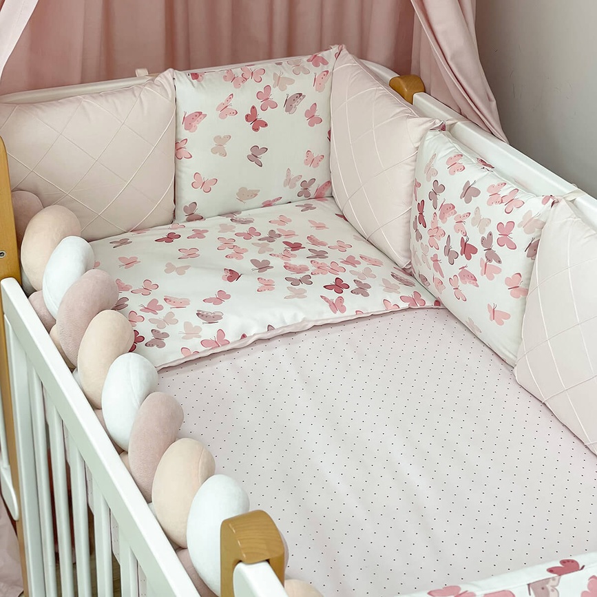 Постелька Комплект постельного белья в кроватку Happy night Бабочки, 6 элементов, розовый, Маленькая Соня
