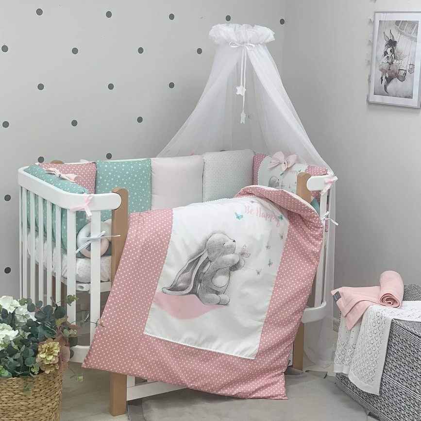 Постільна білизна Комплект Akvarel Зайка з метеликами та косою для стандартного ліжечка, 6 елементів, Маленька Соня