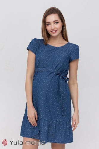 Платье для беременных и кормящих мам SHELBY джинсово-синяя с принтом якорьки, Юла мама, Темно синий, L