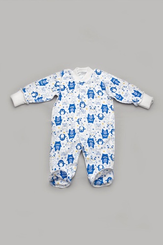 Человечки нательные Комбинезон человечек с длинным рукавом для новорожденных, мишки синие, Модный карапуз