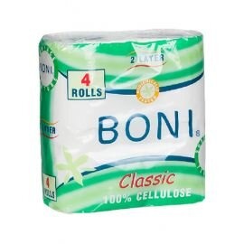 Туалетная бумага двухслойная Boni Classic, белый, 4 рулона, Perfex