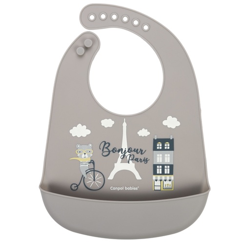 Слюнявчики Нагрудник силиконовый с карманом Bonjour Paris - бежевый, Canpol babies
