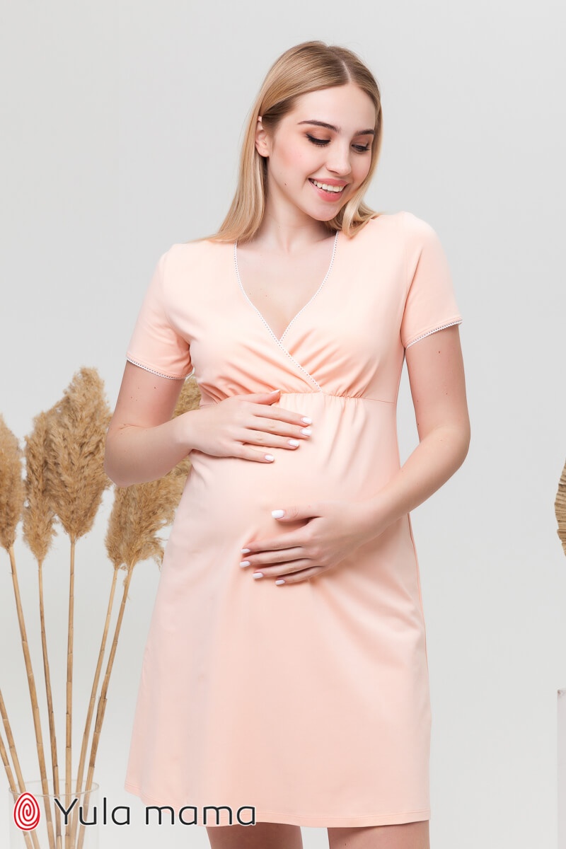 Ночнушки для кормления Ночная сорочка для беременных и кормящих ALISA LIGHT, персиковый, Юла Мама