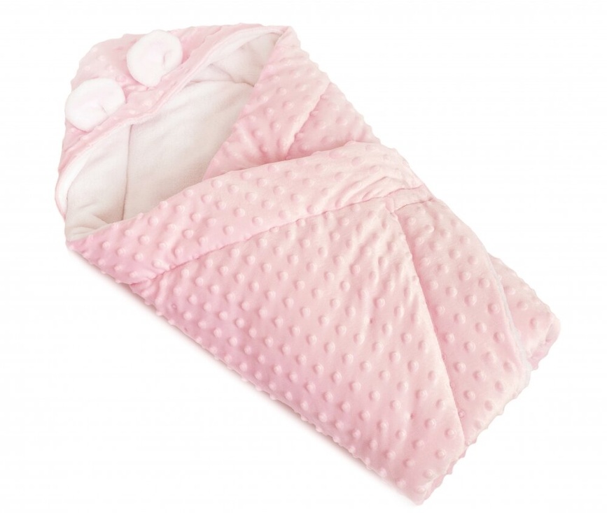 Конверт-плед для новорожденных Minky Ушки 80х80, шерстепон, розовый, Twins