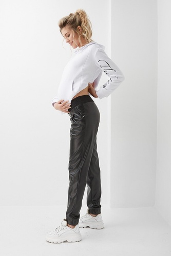 Штаны Стильные брюки с экокожи для беременных, черный, ТМ Dianora