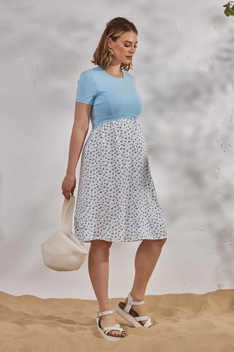 Платье для беременных и кормящих мам GWINNETT голубой с молочными цветочками на голубом фоне, Юла мама, Голубой, S