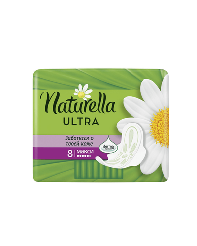 Гігієнічні прокладки Жіночі гігіенічні прокладки з крильцями Camomile Maxi Ultra, 8шт, Naturella